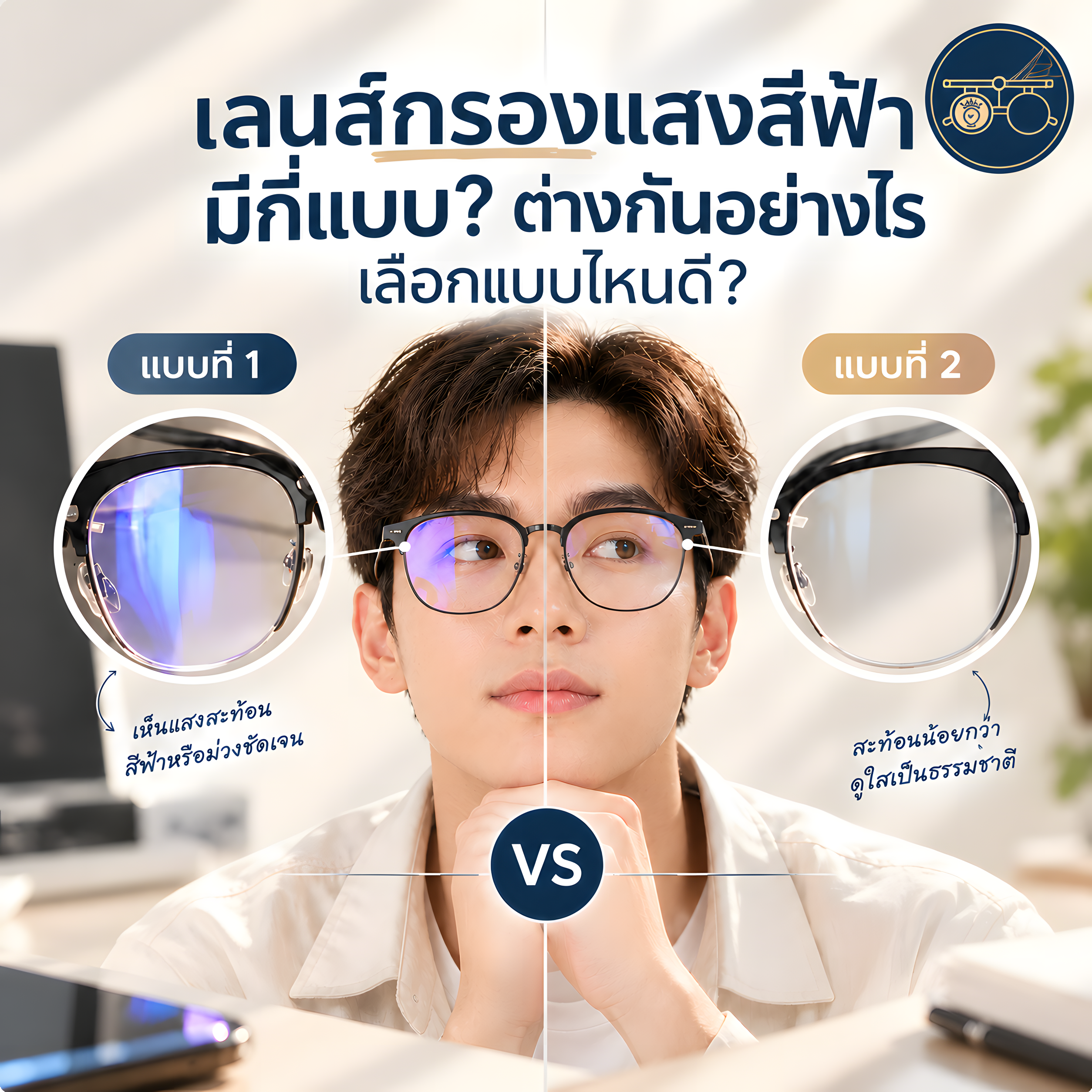 เปรียบเทียบเลนส์กรองแสงสีฟ้าแบบเคลือบผิวกับแบบกรองในเนื้อเลนส์